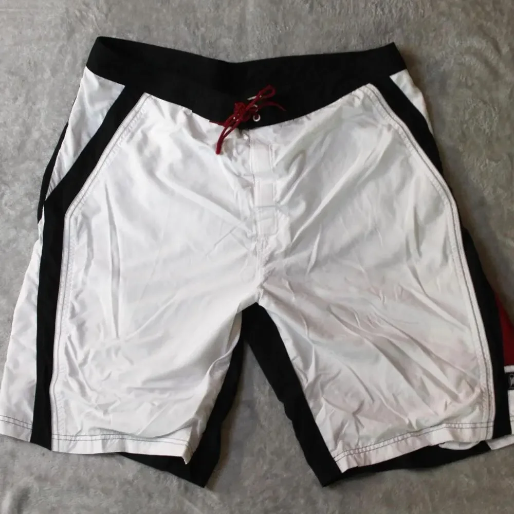 Greg Norman Board Shorts Mens 40 White Colorblock Drawstring Lined Pockets